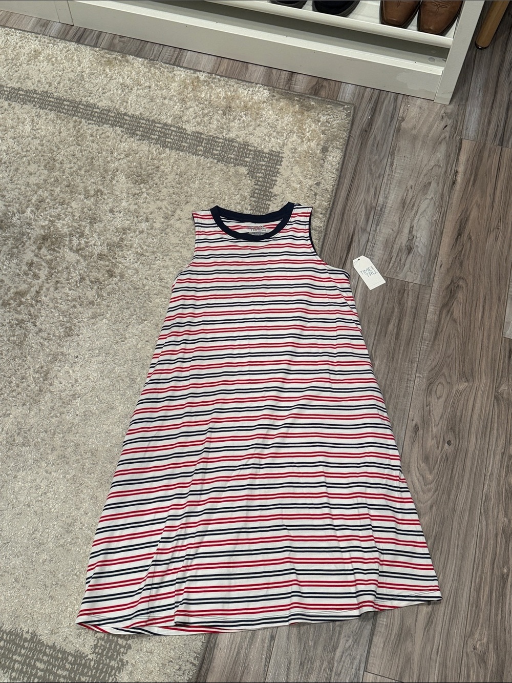 Time and Tru Striped Sleeveless Knit Dress in White, Red & Navy